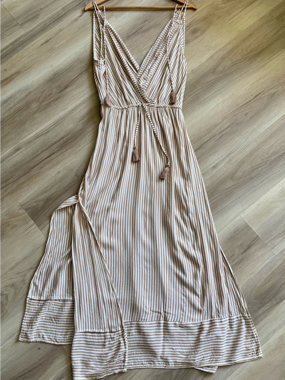 Blue Island 100% Rayon Striped Tassel Maxi Dress Boho Beach Resort Medium
